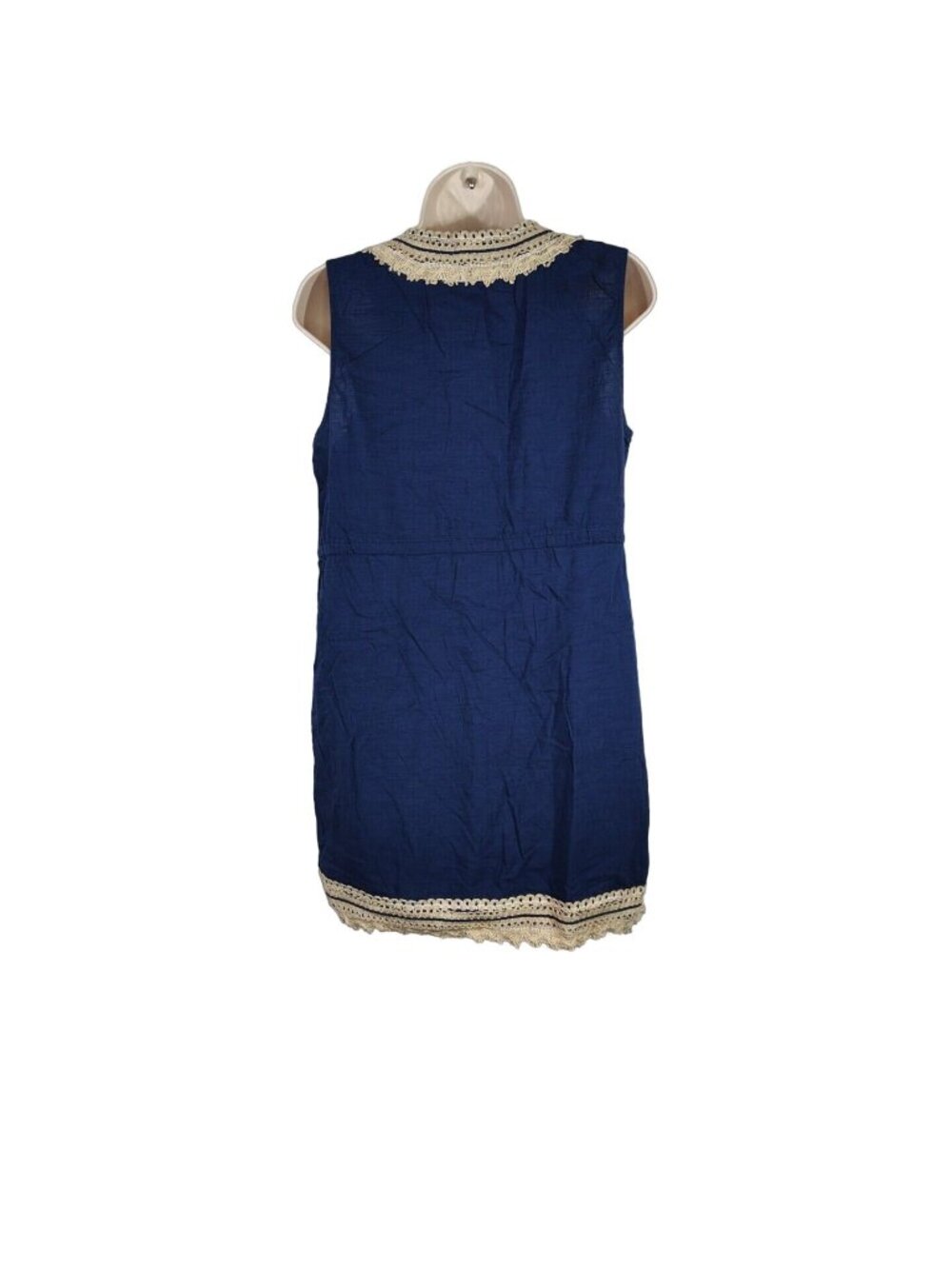 Mud Pie Blue Babydoll Top Boho Women Size S Plunge V-neck Sleeveless Tie Waist - Picture 6 of 9